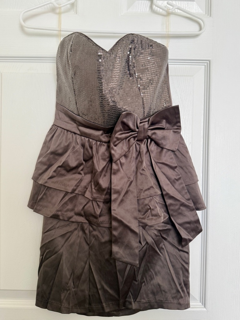 Strapless Sequin Bodice Dress with Side Bow